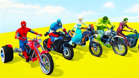 Fun Colors Motorcycles And Water Jump With Superheroes Funny Cartoon For