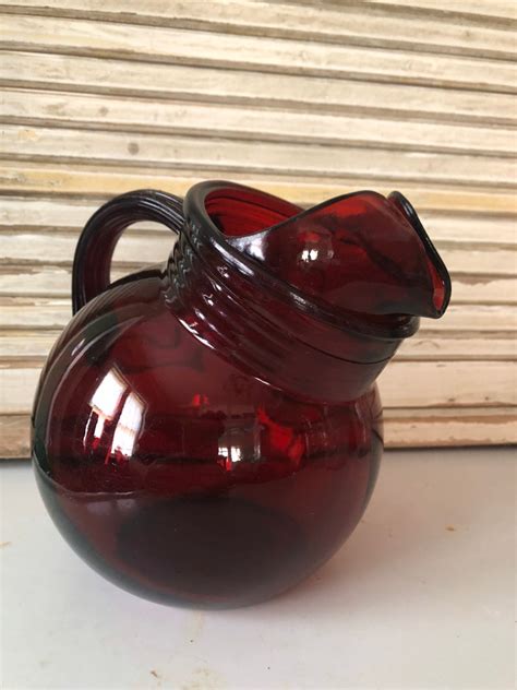 Vintage Glass Ruby Red Tilt Ball Small Pitcher Etsy