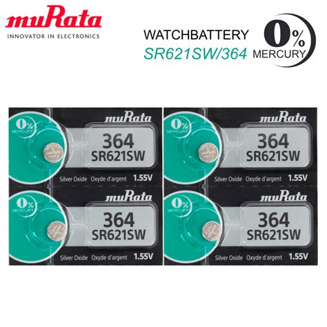 4 Pcs Murata 364 Sr621sw Sr621 Authentic Silver Oxide Watch Battery