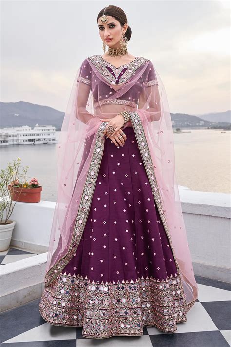 Buy Beautiful Purple Silk Lehenga Choli With Mirror Embellishments