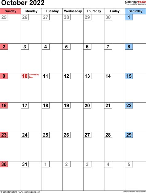 October 2022 Calendar Printable Word Printable Blank World