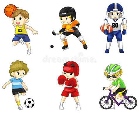 Cartoon Male Athlete Icon In Various Type Of Sport Stock