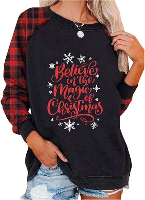 Luckymore Christmas Sweatshirts For Women Funny Letter Print Long