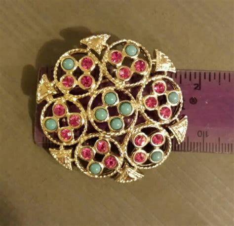 Vintage Sarah Coventry Brooch Purple And Turquoise Colored Stones