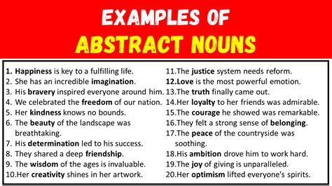 100 Examples Of Abstract Nouns In Sentences Engdic