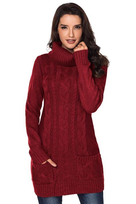 30 63 Red Cowl Neck Cable Knit Sweater Dress