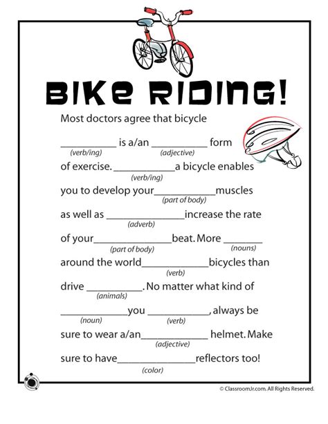 It consists of one player prompting others for a list of words to substitute for blanks in a story before reading aloud. Spring Mad Libs - Bicycle Riding! | Woo! Jr. Kids Activities