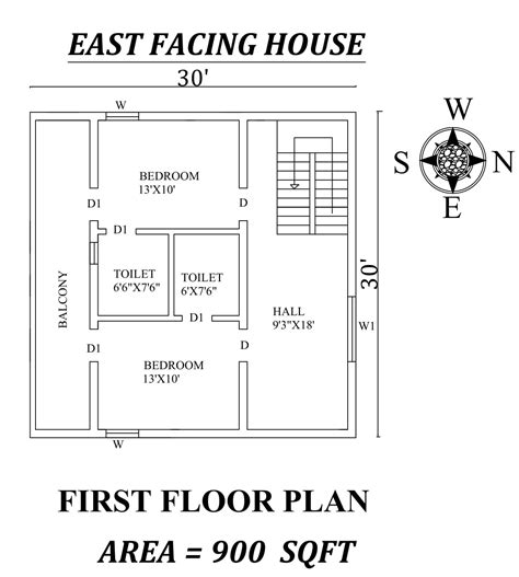 30x30 East Facing First Floor House Plan As Per Vastu Shastraautocad