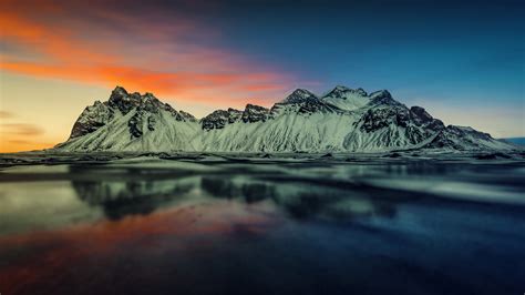 Snow Mountains Wallpaper 4k Sunset Landscape Reflection Lake