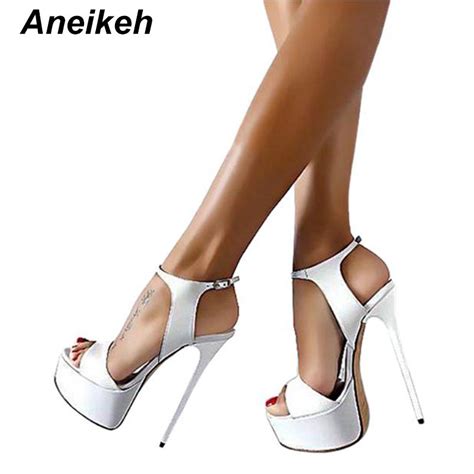 Aneikeh Big Shoe Size 41 42 43 44 45 46 High Heels Sandals Summer Sexy Open Toe Party Dress 16cm