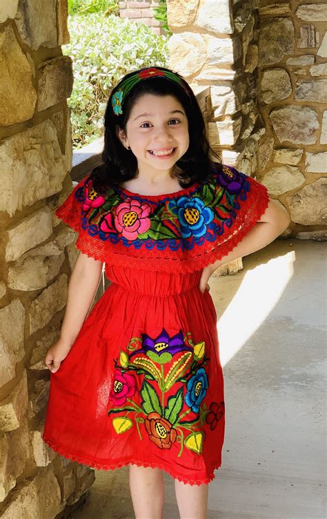 Mexican Embroidered Girls Dress Floral Girls Etsy Girls Dresses