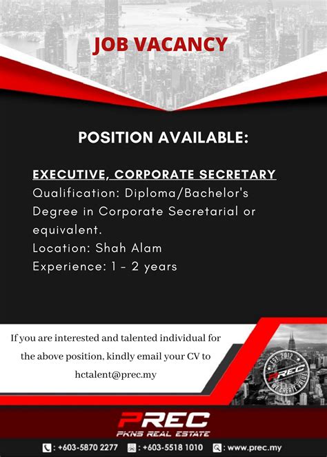 JOB VACANCY : Executive, Corporate Secretary - PKNS Real Estate Sdn Bhd ...