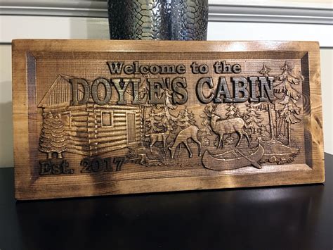 Wood Carved Personalized Cabin Sign Lake Cabin Sign