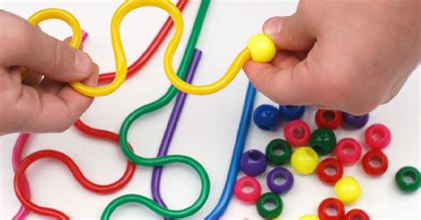 Colorful Silly Straw And Bead Threading Activity For Preschoolers Kids