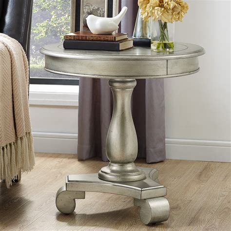 Roundhill Furniture Rene Round Wood Pedestal Side Table Champagne Meubon