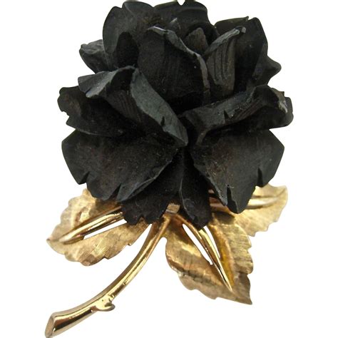 Boucher Black Flower Rose Pin Brooch Signed Numbered Mourning From