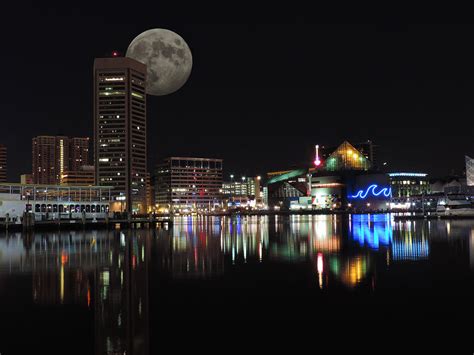 Downtown Baltimore Maryland Night Skyline Moon Photograph By Cityscape