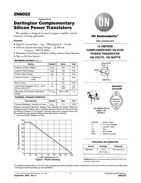 Datasheet 2n6052 On Semiconductor Revision 5 Preview And Download