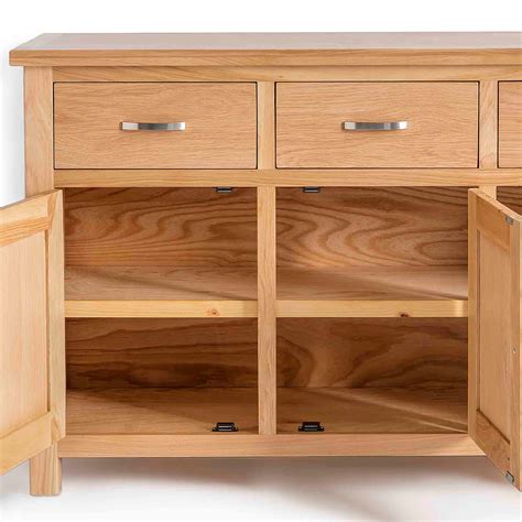 London Oak Large Sideboard Cabinet 3 Door Solid Wooden Buffet Unit