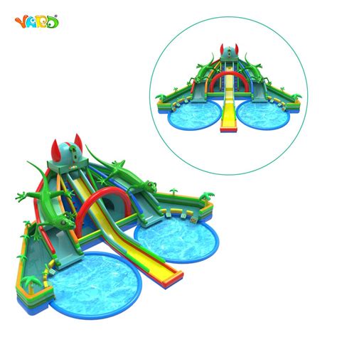 Giant Longer Inflatable Water Park Beach Slides With Double Pool For