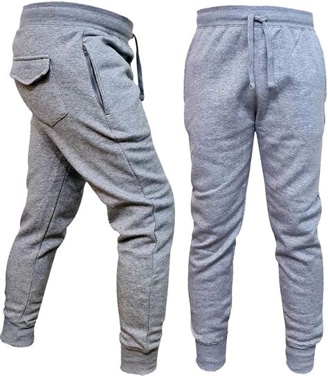 Cz Mens Premium Joggers Fleece Zip Pockets Bottoms Jogging Pants Gym