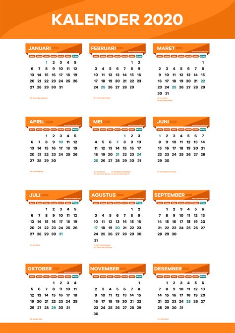 Template Kalender Kerja 2020 38 Kalender Bulanan Kalender Kantor Riset