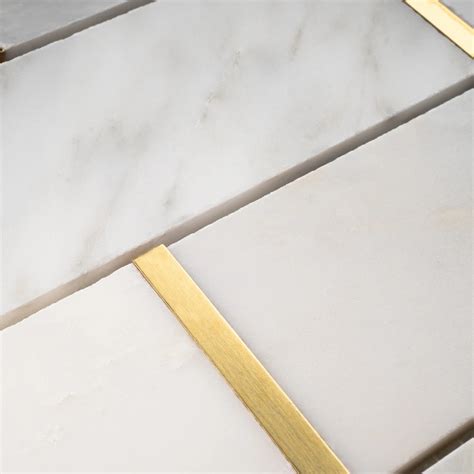 White And Gold Brick Pattern Polished Marble Mosaic Tile Backsplash