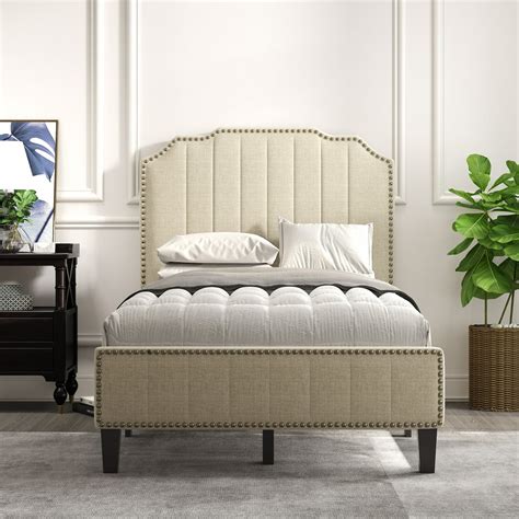 Elegant 3 Pieces Twin Bedroom Set Linen Curved Upholstered Platform Bed