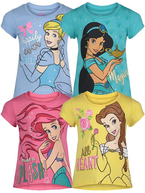 Disney Disney Princess Cinderella Belle Big Girls 4 Pack Short Sleeve