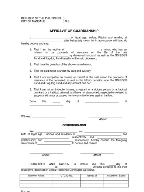 I am of legal age, single/married and a resident of _____ _____; Affidavit of Guardianship Sample