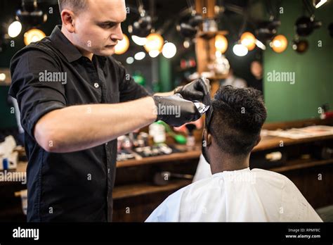 Professional Hairdresser Doing Haircut Mens Hair Cutting Electric