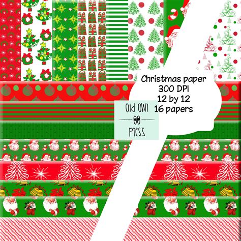 Christmas Scrapbook Paper Red And Green Retro Santa Etsyde