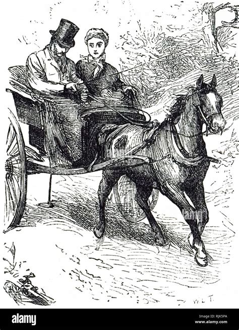 An Engraving Depicting A Horse And Carriage Travelling Through The