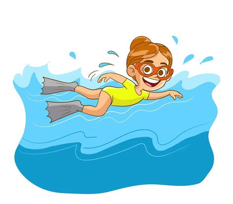 Lindo Niño Niña Nadando En El Mar En Vacaciones De Veranoilustración