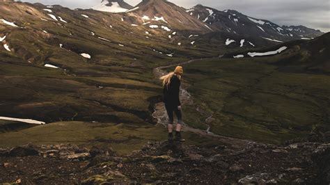 Wallpaper Landscape Nature Mountains Field Woman Alone Blonde