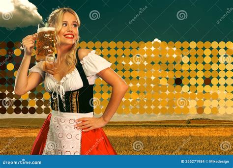 Beer For Oktoberfest From Girl In Traditional German Dirndl Photography For Advertising Design
