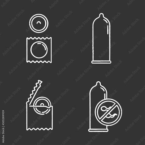 Contraceptive Chalk Icons Set Safe Sex Male Latex Condom In Package Preservative Birth