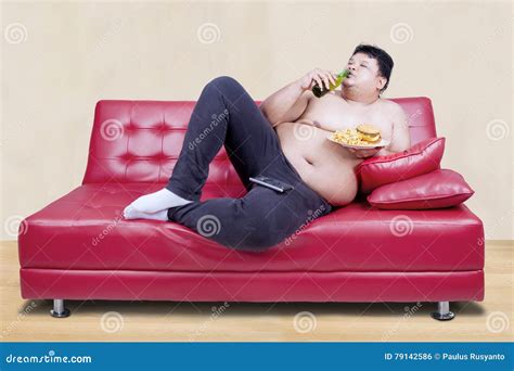 Fat Man Leaning On The Couch Stock Photo Image Of Asian Cheese