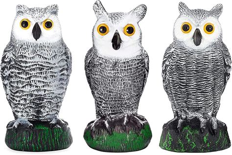 Fake Owl Decoy And Bird Deterrent Set Of 3 Plastic Owl To Scare Birds