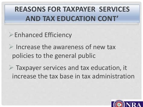 Taxpayer Services And Tax Education Presentation