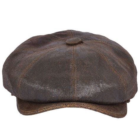 Distressed Leather Newsboy Bakerboy Cap