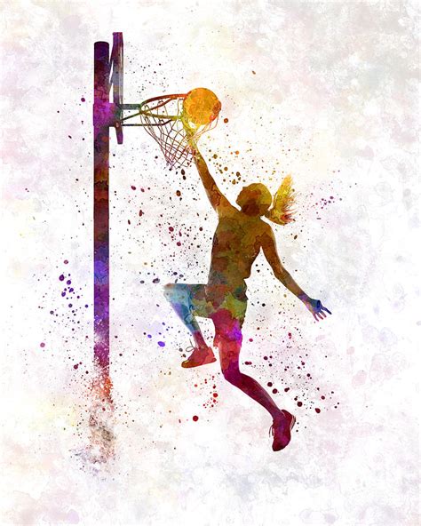 Young Woman Basketball Player 04 In Watercolor Painting By Pablo Romero