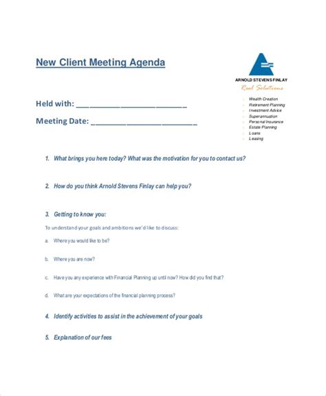 9 Client Meeting Agenda Template Word Pdf