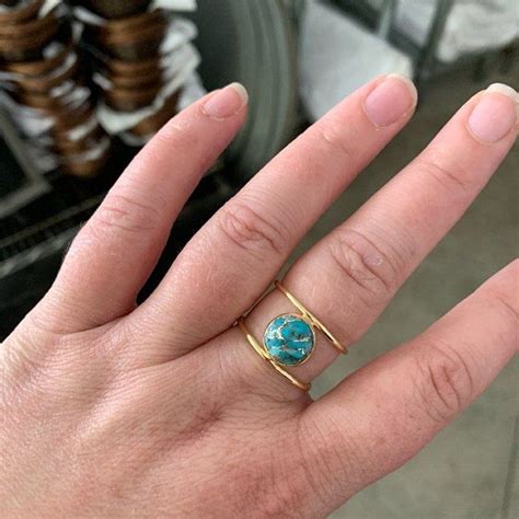 Turquoise Ringgold Ringstatement Ring Gemstone Ring Copper Etsy