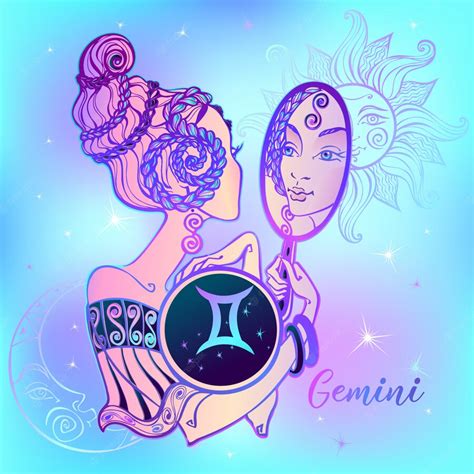 Premium Vector Zodiac Sign Gemini Beautiful Girl
