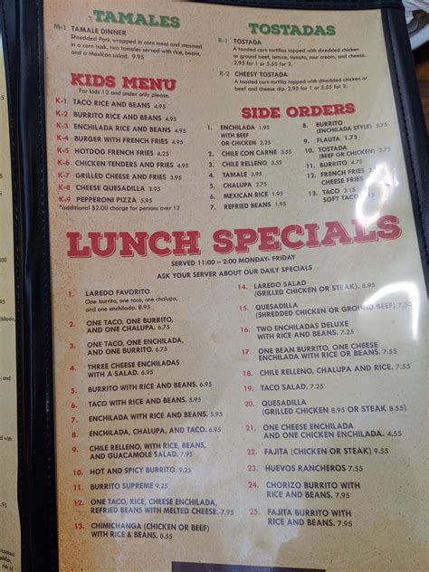 Menu At Laredo Mexican Restaurant Lake Butler