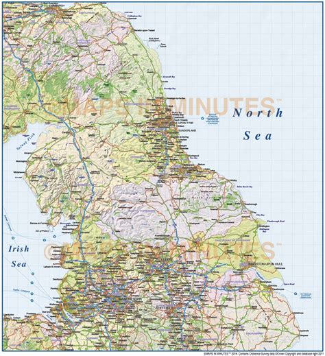 Digital Vector North England County Road And Rail Map 1m Scale With