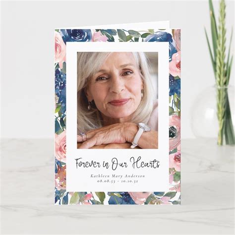 Pretty Floral Forever In Our Hearts Photo Sympathy Thank You Card