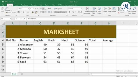 Create Marksheet In Ms Excel 2016 Sum And Average Function