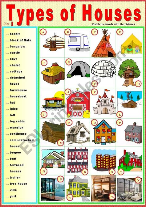 Types Of Houses Matching Ex Key Esl Worksheet By Karagozian